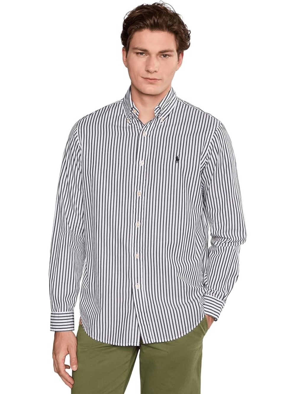 Ralph Lauren Black White Stripe Classic Fit Cotton Button Up Shirt Size XL